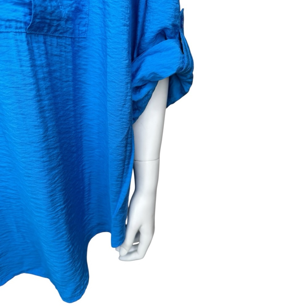 Torrid Harper 3/4 Sleeve Top Blouse 3X V-neck Roll Tab Blue - Picture 7 of 13